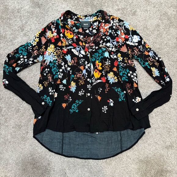 Maeve Tops - Maeve Anthro Dark Floral Woodland Animal Blouse Size 2